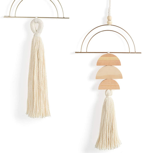 Macrame Wall Hanging Boho Wall Decor Gold Metal Wall Art Boho Tassel Home Wall Pediments 2 Pcs