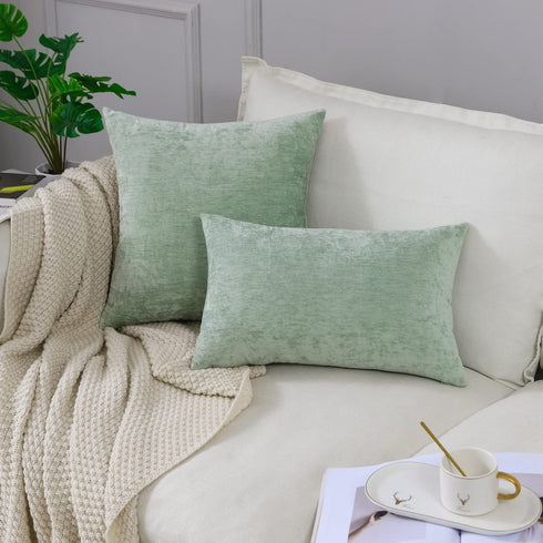 GEGELICA Decorative Throw Pillow Covers Pack of 2 Chenille Farmhouse Pillowcases Soft Solid Pillow Cases for Couch Cushion Sofa Bedroom 20x20 Inch, Sage Green