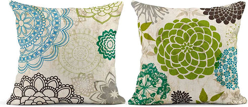 Tarolo Set of 4 Linen Throw Pillow Cover Case Sparklers Floral Patterns Decorative Pillow Cases Covers Home Decor Square 20 x 20 Inches Pillowcases