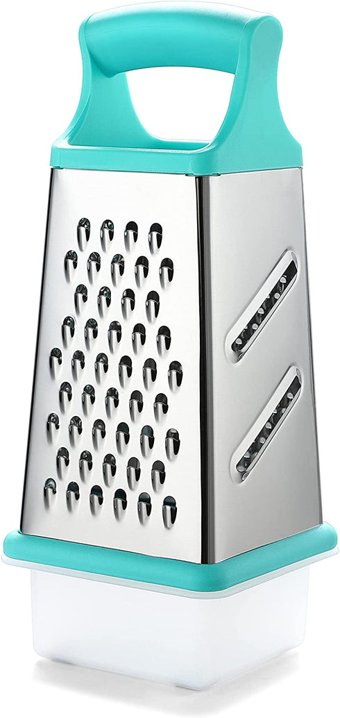 Marco Almond KYA57B Box Grater,Stainless Steel Grater with 4 Sides,Slicer 5 Piece Set, Potato,Cheese,Cucumber,Salad Vegetables Graters Peelers, Dishwasher safe, Turquoise