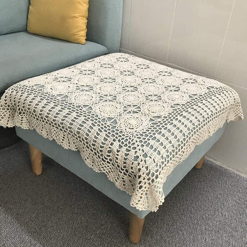 Hetao 100% Cotton Handmade Crochet Square Tablecloth Doilies Lace Table Covers ,Beige, 31 Inch