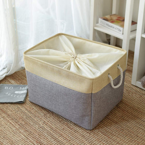 TheWarmHome Large Baskets for Storage Rectangular Basket Decorative Basket Fabric Storage Bin Brown Storage Basket Shoes Basket Towel Basket Cloth Baskets Blanket Storage(Gold&Grey,Large-1 Pack 17.7×13.7×9.8inch)