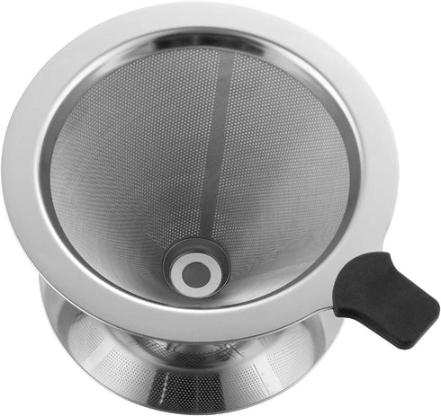 Pour Over Coffee filter with Stand,Paperless Pour Over Coffee Dripper Manual Reusable Stainless Steel Cone Filter, Single Drip Brew, Double Mesh Liner By TEEMADE