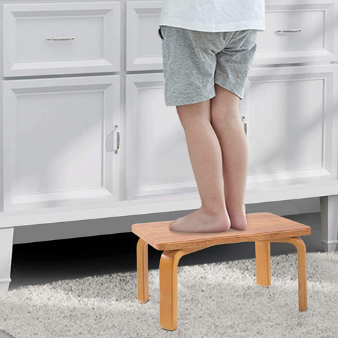 HOUCHICS Step Stool for Kids, WoodenStep Stool for Toddler Potty Training ,Wood Stool for Nursery Kitchen Toilet, Sturdy 210 lbs Capability, with Safety Non-Slip Pad,Children&Adults (Wooden)