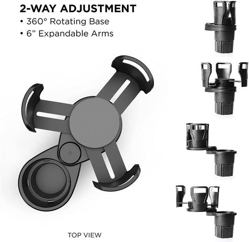 Limitless Dual CupStation - 2-in-1 Expandable Cup Holder with 360° Rotating Base Black