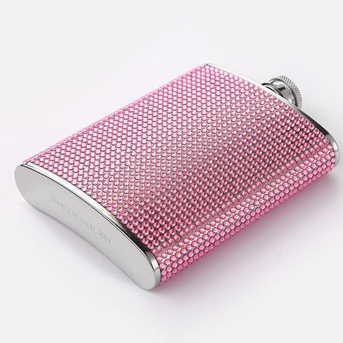 FYL Hip Flask for Liquor, Blue Glitter Flask 8oz with Never-Lose Cap