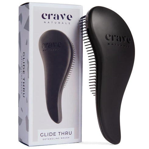 Crave Naturals Glide Thru Detangling Hair Brush for Adults & Kids Hair - Detangler Brush for Natural, Curly, Straight, Wet or Dry Hair - Hairbrush for Men & Women - 1 Pack - Black
