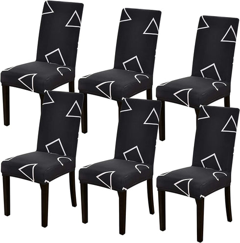 UMETE Chair Covers for Dining Room Set of 6, Dining Chair Slipcovers Stretch Dining Room Chair Covers Seat Protector, Washable Parsons Chair Cover for Home,Banquet(Black Graphics,6 Pack)