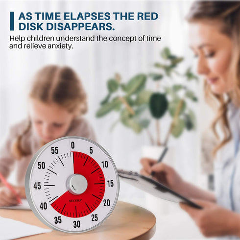 Secura 7.5-Inch Oversize Visual Countdown Timer, 60-Minute Kitchen Timer | Time Management Tool for Kids, Teachers and Adults (Red)