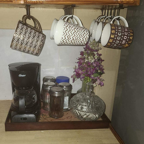 ECROCY Adhesive Cup Holder Under Cabinet - 3pcs x 6 Hook Coffee Cup Mug Holder for Kitchen, Fit for 1 Inch Thickness Shelf or Less - Only Fit for Flat Buttom Cabinet Without Any Lip