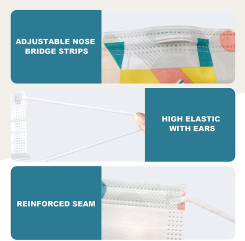 Sheal 100PCS Disposable 3-Layer Face Masks For Adult, Colorful Geometric Pattern Breathable Face Masks, Individually Packaged