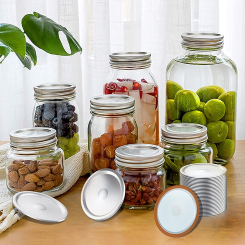 Regular Mouth Canning Lids, 128 Count Split Type Mason Jar Lids for Ball, Kerr Jars, Food Grade Material, Silver/70MM