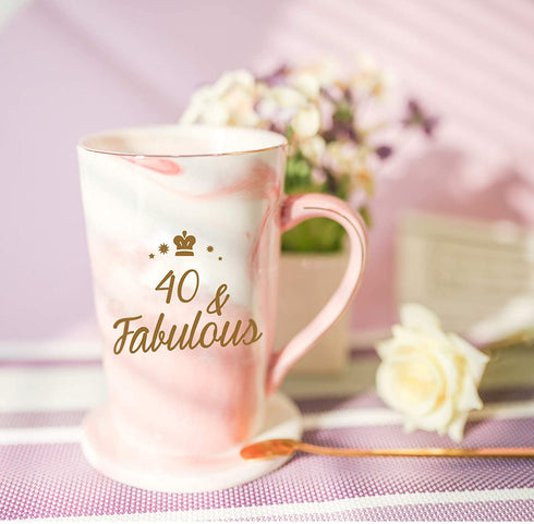 40th Birthday Gifts Women 40th and Fabulous Cup 40 and Fabulous Gifts for Women 40th Birthday Mug 40th Anniversaries Gifts 40th Gifts Idea for Women Her Wife Mom Grandma Sister Bff Friend 14 Ounce