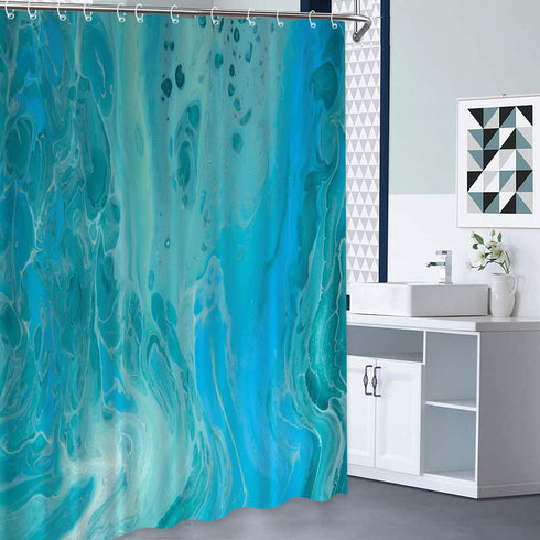 Blue Green Abstract Marble Shower Curtain Light-Color Modern Luxury Art Bath Curtain Waterproof Polyester Fabric Bathroom Decor Shower Curtains 72x72 Inches