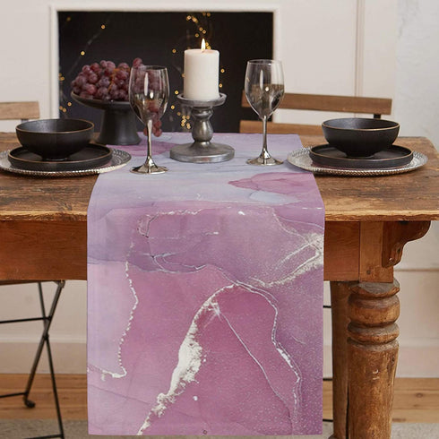 Marble Pink Table Runner-Cotton Linen-90 Inch Long Agate Gold Line Holiday Dresser Scarves,Abstract Modern Art Ombre Tablerunner for Kitchen Coffee/Dining Bedroom Home Living Room Dinner Scarf D©cor