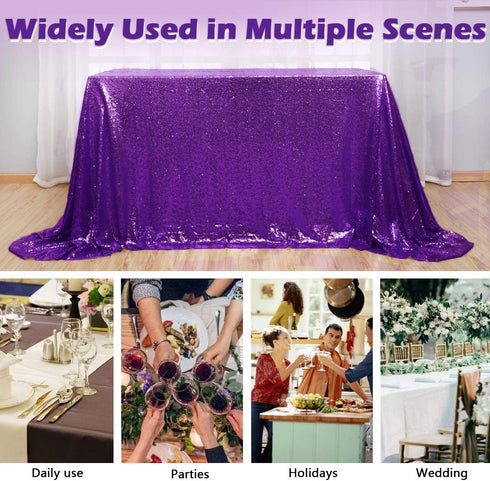 Kirsooku Purple Sequin Tablecloth Glitter Sparkly Iridescent Shimmer for Round Table Cloth 70 Inch Table Covers Decorations for Birthday Party Supplies Event Wedding Table Skirt Decor