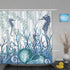 VAMIX Shower Curtain,Sea Shells Seahorse Starfish Pattern Blue Ocean,Polyester Fabric Waterproof Bath Curtains Hooks Included - 72 x 72 inches