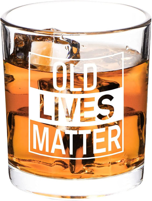 Old Lives Matter Whiskey Glass, Funny Gag Retirement Father's Day Anniversary Birthday Old Fashioned Glass for Men Dad Uncle Grandpa Old Men Seniors, 10 Oz Rock Glass
