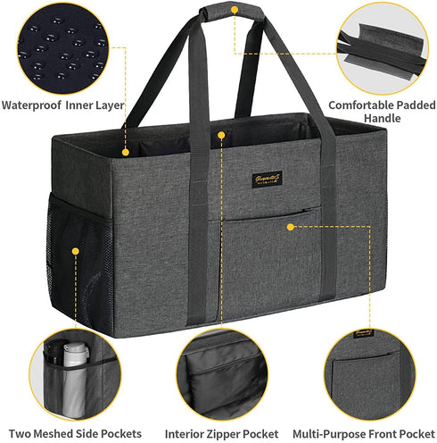 GhvyenntteS Extra Large Utility Tote Bag with Metal Wire Frame & Reinforced Bottom Board, Standing, Waterproof, Collapsible