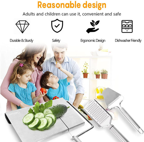 Cheese Slicer Stainless Steel,CANYUWCI Cheese Planer, Grater, Slicer Set with Accurate Size Scale, 5 Replaceable Wires Cheese Cutter, Butter, Half-Hard & Soft Food