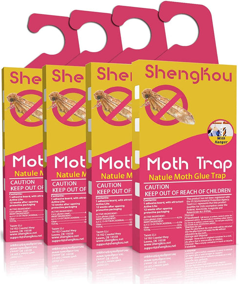 ShengKou Moth Traps for Clothes Moth | 4-Pack | Refillable | Safe and Odor-Free Natural Traps | Attractant Case-Making, Carpet, Webbing Moth, Wool Moth Closet Clothing Essentials Effective Guaranteed