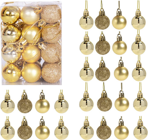 GOOTRADES Set of 24 Mini Shatterproof Christmas Balls Tree Ornaments Party Decoration, 3cm/1.18'' (Gold)
