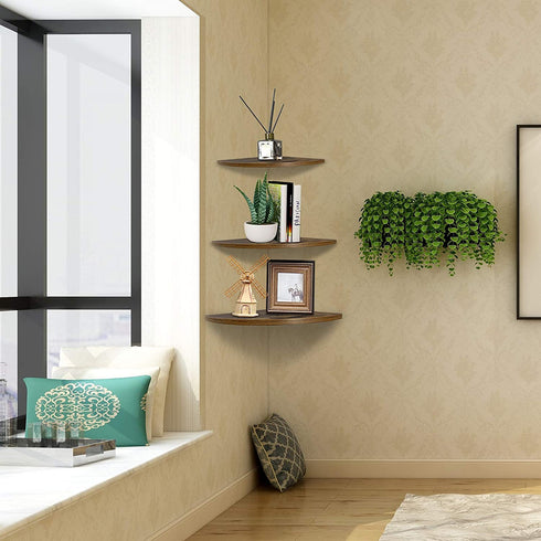 WIFTREY Wall Mount Floating Corner Shelves Set of 3, Hanging Rustic Wall Storage Shelf Decor for Bedroom, Living Room, Bathroom, Kitchen