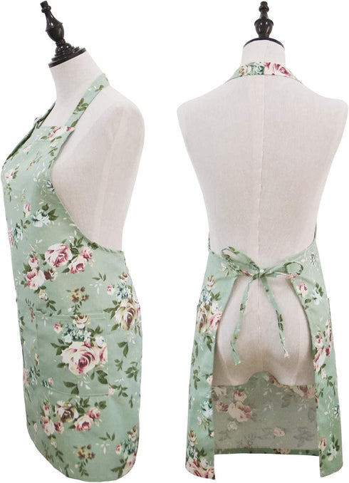 Saukore 2 Pack Floral Aprons for Women, Adjustable Kitchen Chef Aprons with Rose Pattern for Cooking Baking Gardening - Cute Mother's Day, Birthday Gifts for Bakers Mom Wife Grandma