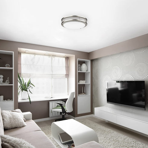 LED Flush Mount Ceiling Light | Dimmable | Brushed Nickel | Double Ring | Round (10 inches, Adjustable Light Color)