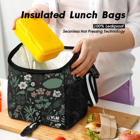 VLM Lunch Bags for Women,Leakproof Insulated Floral Lunch Box with Adjustable Shoulder Strap Reusable Zipper Cooler Tote Bag for Work,Picnic,Camping (Floral 8)
