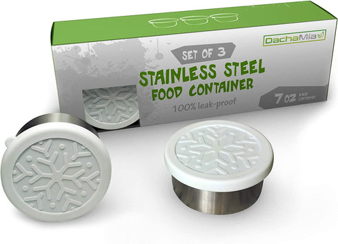 Stainless Steel Food Storage Containers - Dips Condiment Containers - Set of 3 - 7oz - Eco Friendly Lunch Containers - Silicone Lids - Portion Control - Reusable