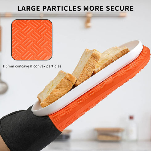 Oven Mitts and Pot Holders Sets,Yihoume 500„‰ Heat Resistant Extra Long Professional Silicone Oven Mittens with Mini Oven Gloves and Basting Brush,for Cooking,Baking,BBQ (Orange)