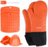 Oven Mitts and Pot Holders Sets,Yihoume 500„‰ Heat Resistant Extra Long Professional Silicone Oven Mittens with Mini Oven Gloves and Basting Brush,for Cooking,Baking,BBQ (Orange)