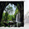 Nature Shower Curtain Polyester, Tropical Cave Waterfall Forest Mountain in National Park Scene Bath Curtains for Shower, Landscape Fabric Bathroom Decor Set with Hooks