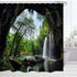 Nature Shower Curtain Polyester, Tropical Cave Waterfall Forest Mountain in National Park Scene Bath Curtains for Shower, Landscape Fabric Bathroom Decor Set with Hooks
