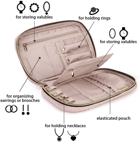 BAGSMART Jewelry Organizer Case Travel Jewelry Storage Bag for Necklace, Earrings, Rings, Bracelet, Soft Pink