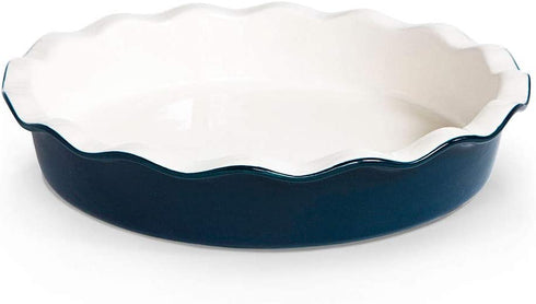 Pie Dish, by Kook, Round Pie Pan/Plate, Deep Dish, Ruffled Wave Edge, for Kitchen Cooking/Baking Dessert Dinner, 10-Inch Ceramic make, 42oz (Navy)
