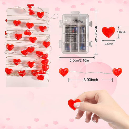 Valentines Day Decor, Valentines Day Decoration 16Ft 50LED Red Heart Shaped String Lights with Remote, Valentines Day Decorations for Home Indoor Outdoor on Wedding Anniversary Birthday Party