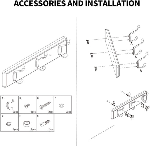 Wooden Wall Mount Coat Rack, Mounted Organizer for Closet, Bathroom, Bedroom, Entryway, Hallway, Foyer, Heavy Duty Double Hooks Hanging Towels, Hats, Bags, Backpacks, Jackets, Keys (White, 3 Hooks)