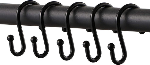 Metal Shower Curtain Hooks,Rust Resistant S Shaped Shower Curtain Rings,Shower Hooks for Bathroom,Decorative Shower Hooks for Curtain Rod,Set of 12 (Black)