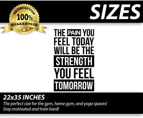 My Vinyl Story | The Pain You Feel Today Will Be The Strength You Feel Tomorrow | Motivational Large Gym Wall Decal Quote for Home Gym Workout Motivational Wall Art Fitness Decor Vinyl Removable Sticker