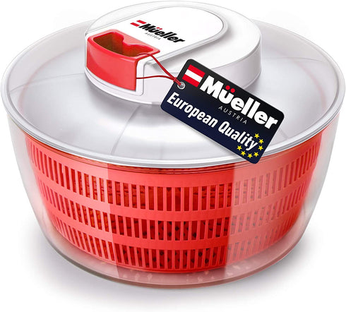 Mueller Salad Spinner with QuickChop Pull Chopper, Vegetable Washer with Bowl, Anti-Wobble Tech, Lockable Colander Basket and Lid with Pull Cord - Lettuce Washer and Dryer