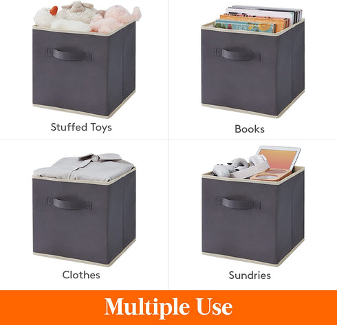 Lifewit Collapsible Storage Cubes 11 Inch Foldable Fabric Bins Multi-Color Organizers Decorative Organizing Baskets for Shelves for Closet, Utility Room, Storage Room Set of 6 Grey