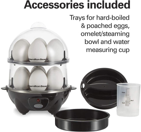 Hamilton Beach 3-in-1 Electric Hard Boiled Egg Cooker, Poacher & Omelet Maker, Holds 14, Black (25508)