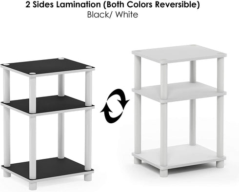 Furinno Just 3-Tier Turn-N-Tube End Table / Side Table / Night Stand / Bedside Table with Plastic Poles, 1-Pack, White/White