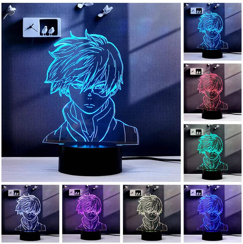 Shoto Todoroki 3D Illusion LED Anime Lamp MHA 16 Colors RGB Remote Control Desk My Hero Academia Night Light for Boys Birthday