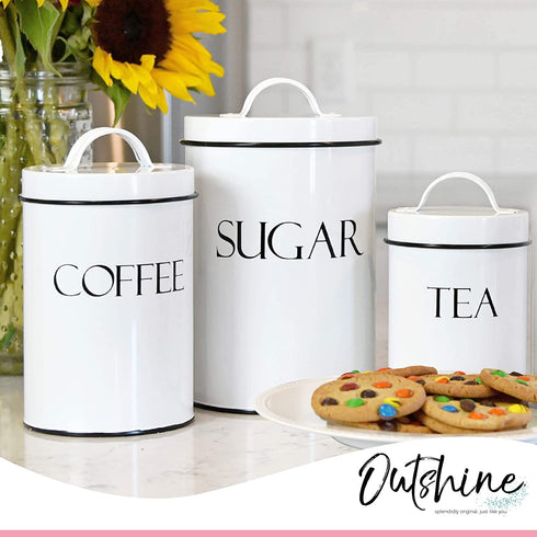 Outshine White Farmhouse Nesting Kitchen Canisters (Set of 3) | Kitchen Canister Set Perfect for Coffee, Tea, Sugar | Coffee Bar Accessories | Gift for Housewarming, Birthday, Wedding, Bridal Shower