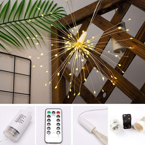 AMYSTEE 2 Pack Fireworks String Lights 180LED, Hanging Starburst Lights, Battery Operated Fairy String Lights with Remote Control for Christmas Wedding Party Indoor Outdoor Party Christmas Decoration