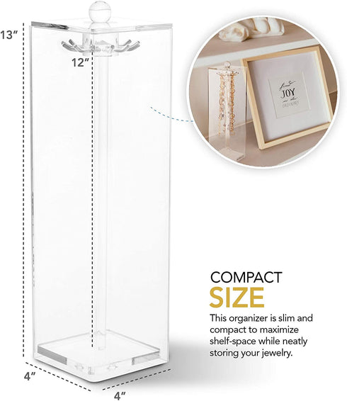 Stock Your Home Long Necklace Holder with 12 Hooks - Acrylic Jewelry Organizer Necklaces Stand and Display Case, Clear
