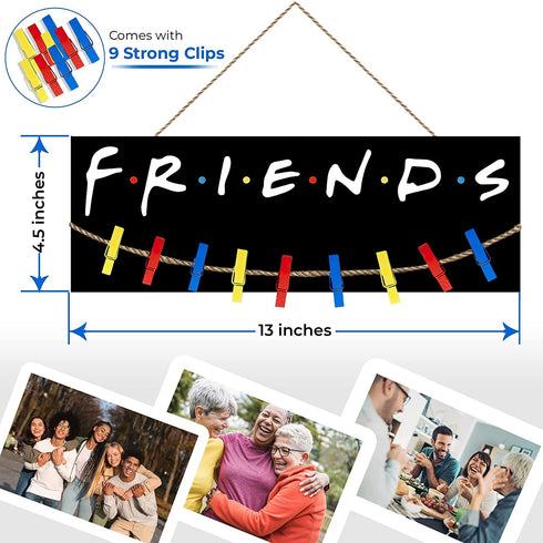 deco delish Friends Photo Clip - Friends Theme Frame Photo Holder - Picture Collage Photo Hanging Display - Wood Card Holder Display Friends TV Show Wall Decor Multi Pictures Organizer